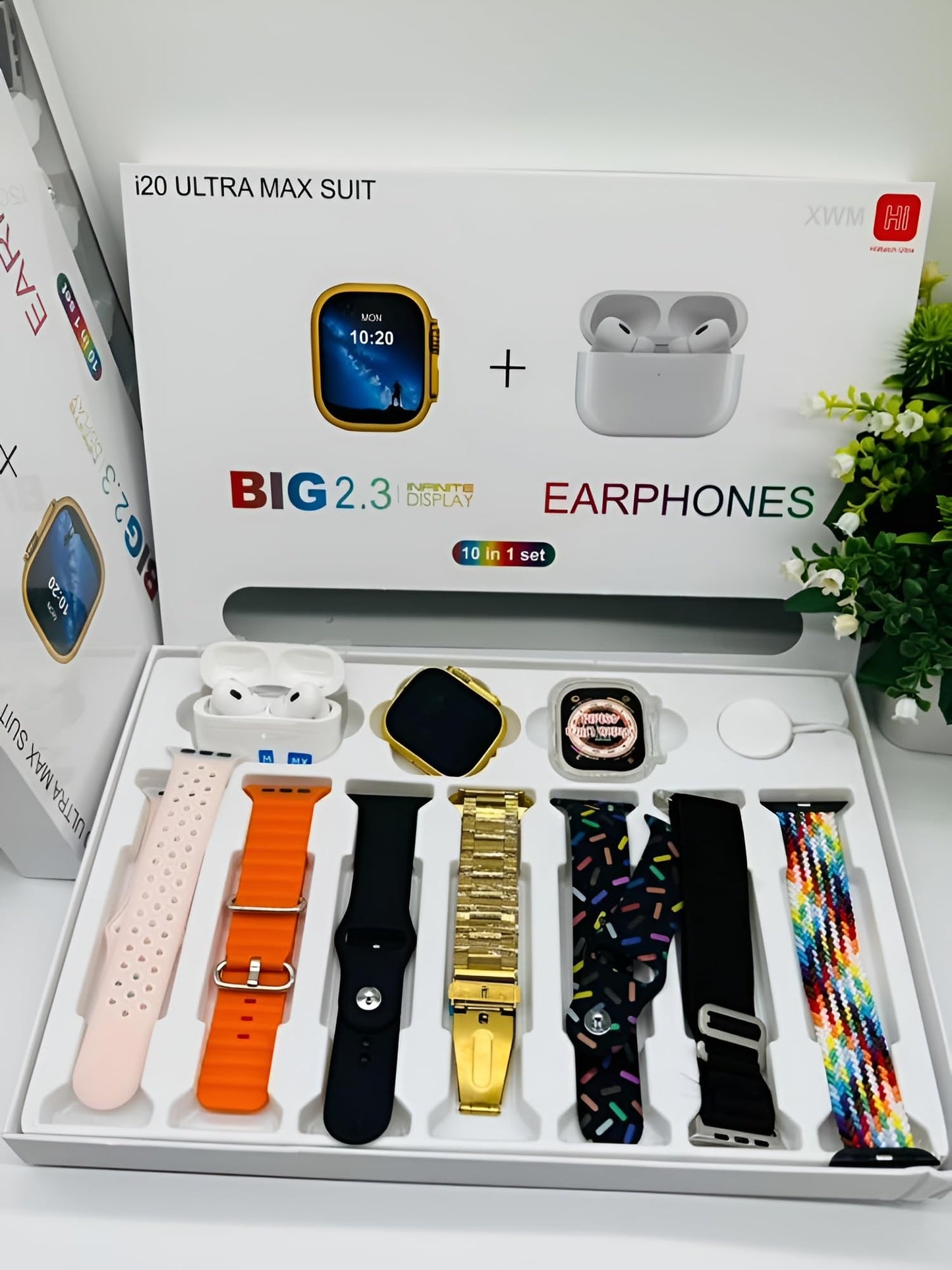 I20 Ultra Max 10-in-1 – Smartwatch, AirPods 2, & 7 Straps in One Premium Package!